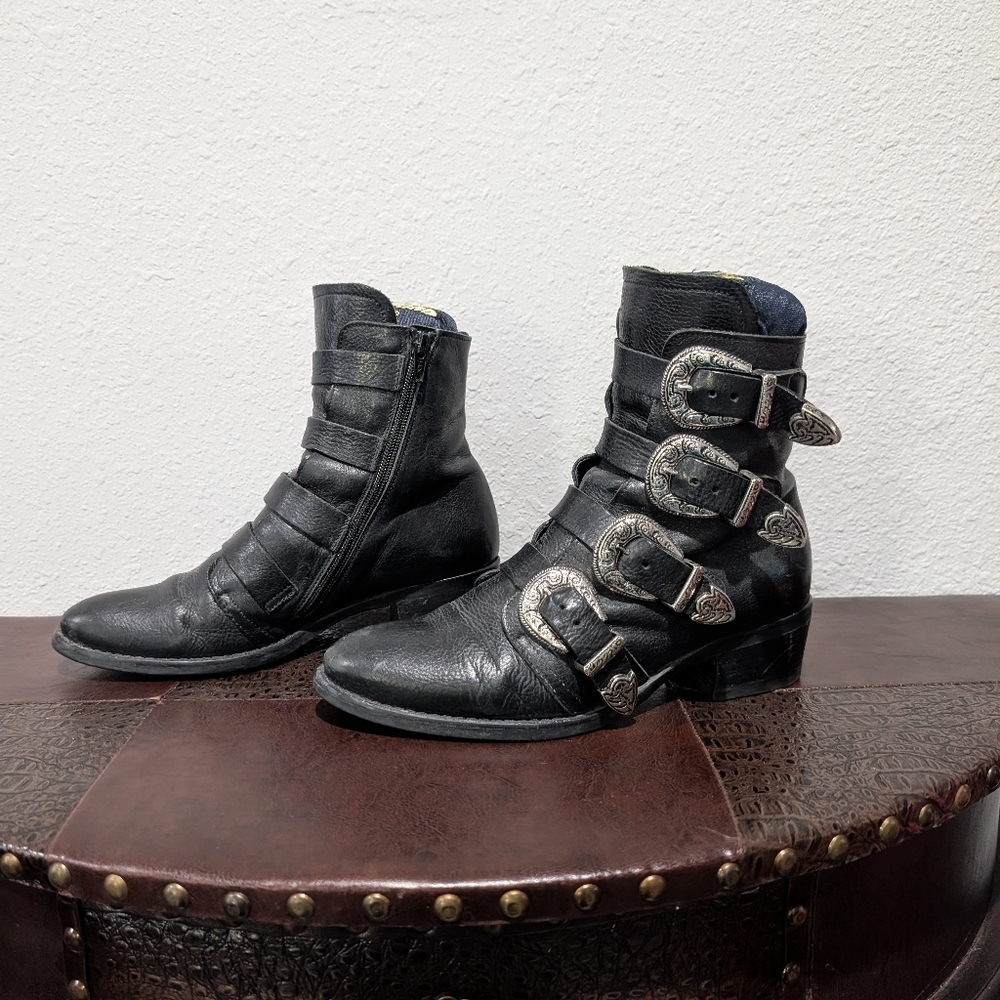 Freebird by Steven Black Leather Buckle Ankle Boots - Picture 4 of 15